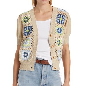 Design History Crochet Geometric ShortSleeve Cardigan